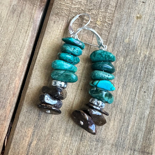 E0712 Bronzite Turquoise Earrings 2.2”