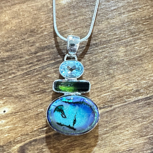 Opal Topaz Moonstone Pendant Necklace 2”