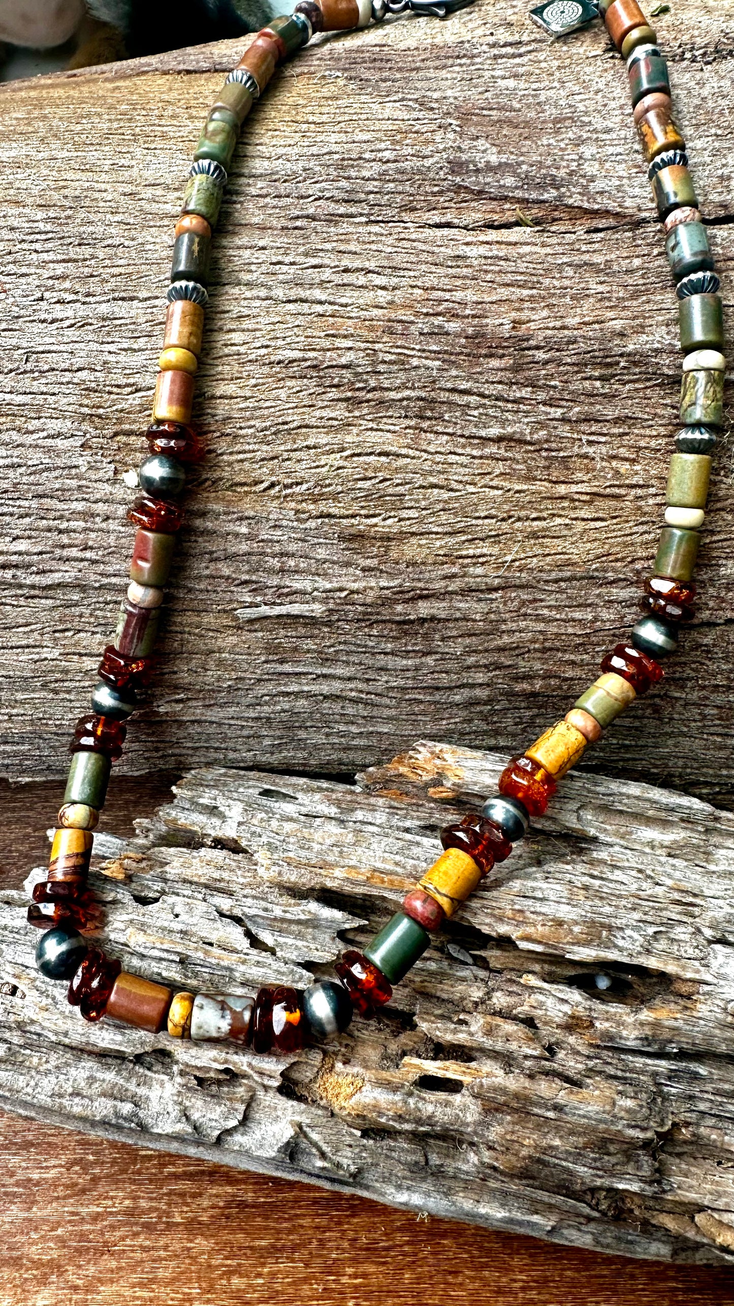 N0886 Amber Jasper Navajo Pearls Necklace (18”-20”)
