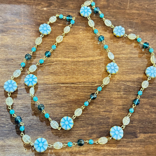 30” Boho Light Blue Sun Necklace