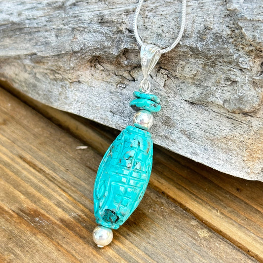 Carved Turquoise Necklace (2.3”)