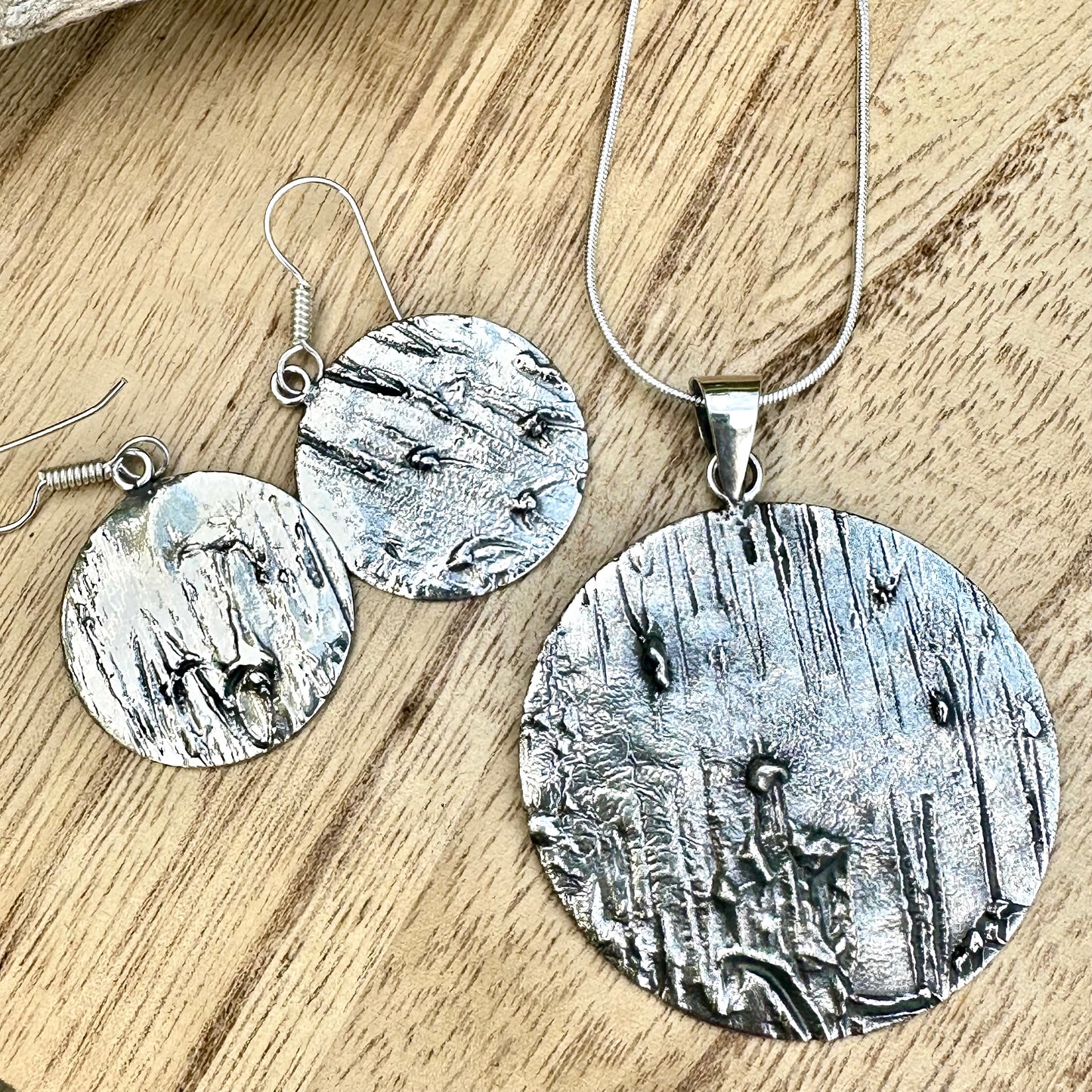 Taxco Textured Sterling Silver Circle Earrings 2.2”