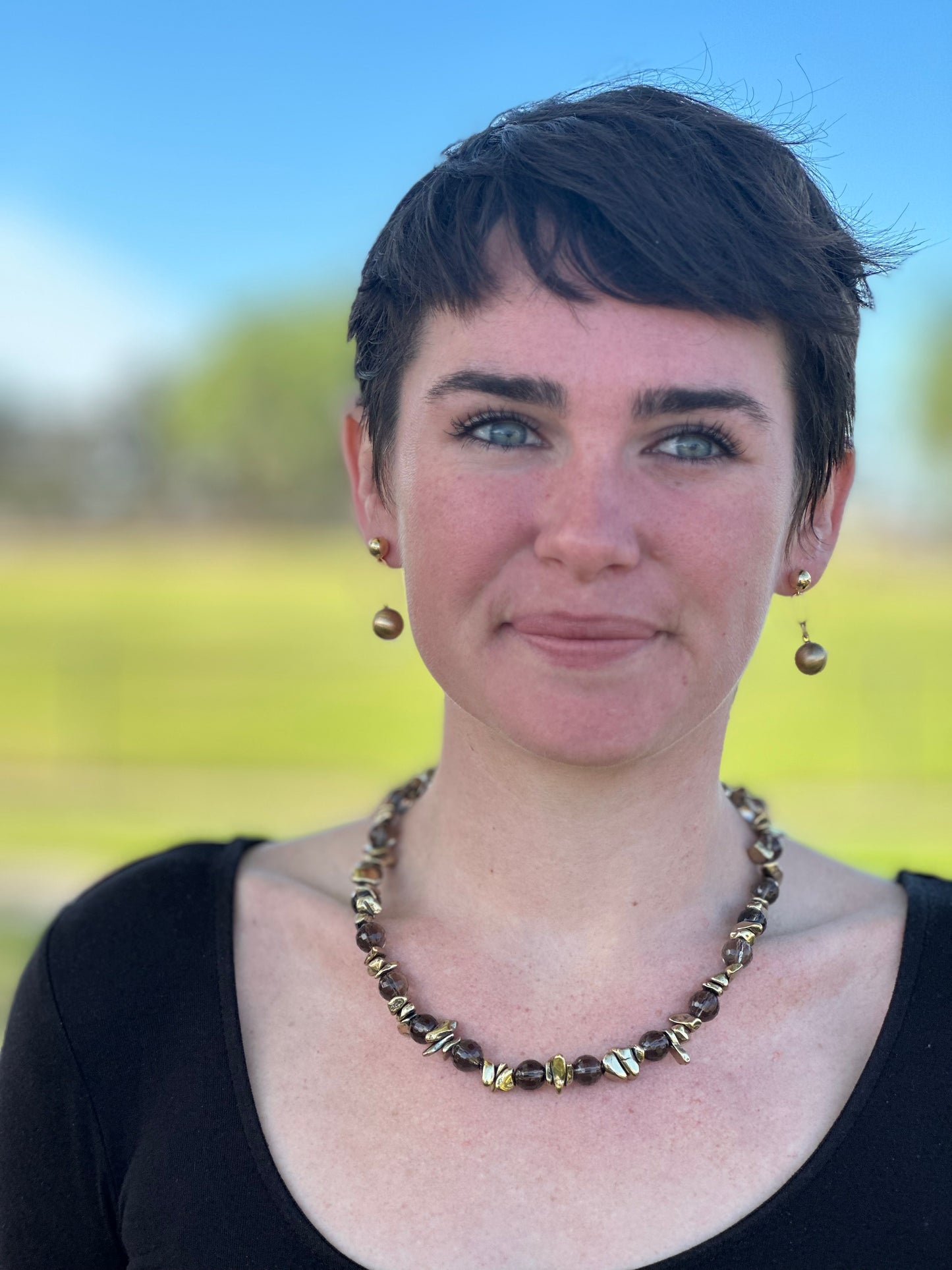 Gold Smoky Quartz Necklace 18”-20”