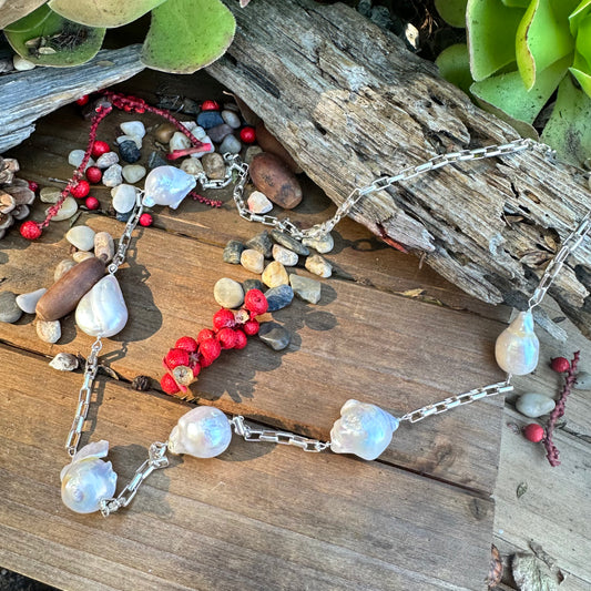 N0608 Baroque Sterling Silver Necklace (28")