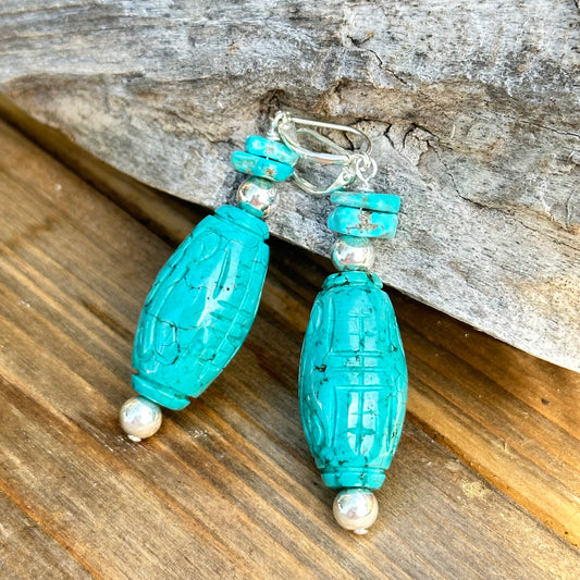 Carved Turquoise Earrings (2.5”)