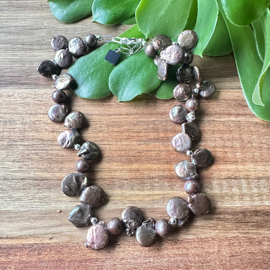 Chocolate Pearls Sterling Silver Earrings (2”)