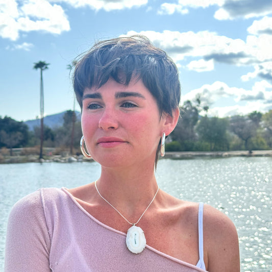 White Solar Agate 2.3” Necklace 18”