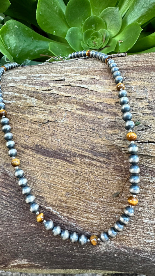 N0683  Navajo Pearls Tiger Eye  Necklace (18”-20”)
