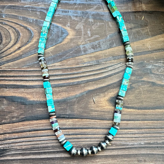 Turquoise Tourmaline Navajo Pearl Necklace (18"-20")