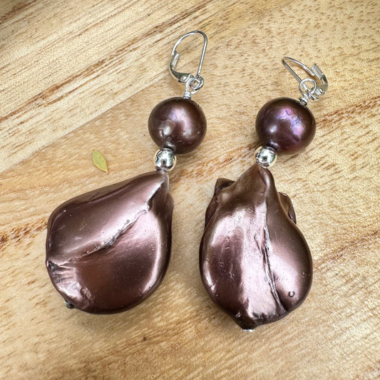 Chocolate Baroque Pearl Earrings