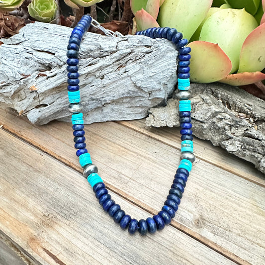 Lapis Turquoise Navajo Pearls Necklace (19”-21”)