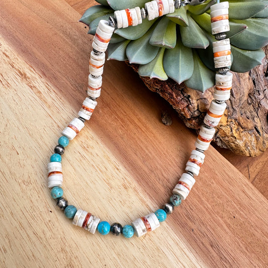 Navajo Pearl Spiny Oyster Turquoise Necklace 18”-20”