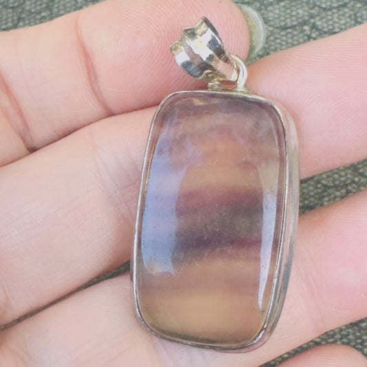 Sale - 1.4" Flourite Sterling Silver Pendant Necklace (18")