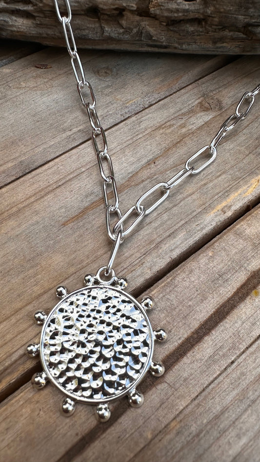 N0791  22” Taxco Sun Hammered Necklace