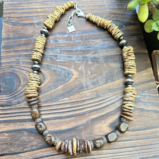 Bronzite Navajo Pearl Statement Necklace (22”-24”)