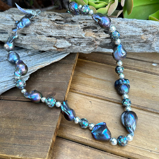 N0566   Baroque Pearls Abalone Necklace (24”-26”)
