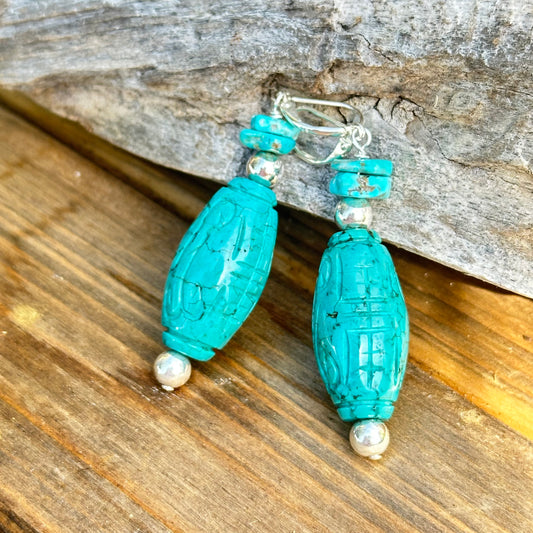 Carved Turquoise Earrings (2.5”)