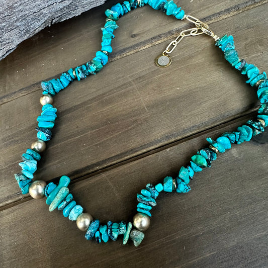 N0919  Turquoise Gold Necklace (18”-20”)