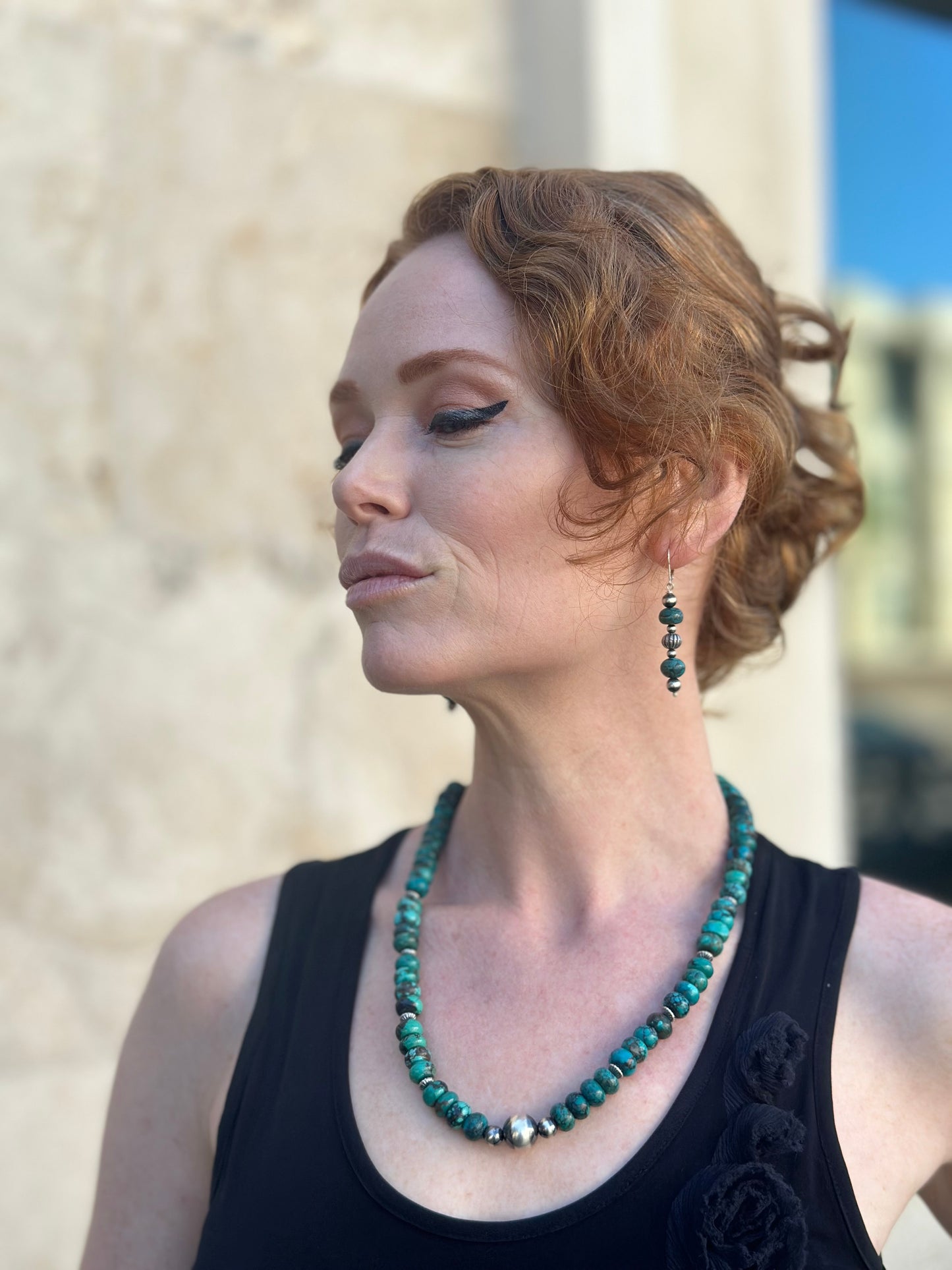 N0923  Turquoise Navajo Pearls Statement Necklace (18”-20”)