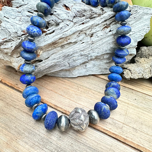 Afghan Lapis Navajo Pearls (18”-20”)
