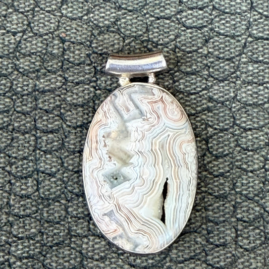 Sale - 1.8" Crazy Lace Agate Sterling Silver Pendant Necklace (18")