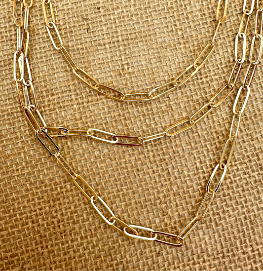 N0936  18”Paperclip 18K Gold Filled Necklace
