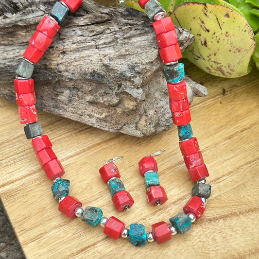Coral Turquoise Statement Necklace (18”-20”)