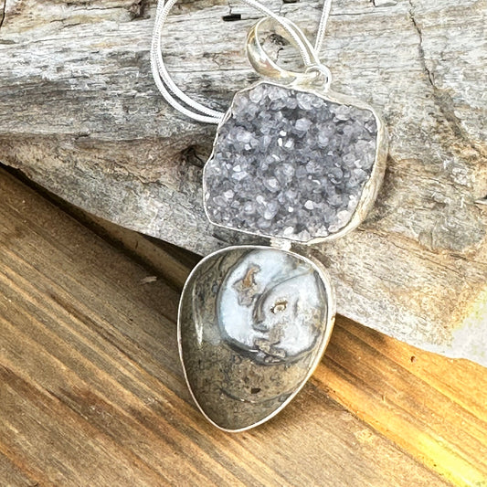 Colossus Fossil Stone Druzy (3”) Necklace (18")