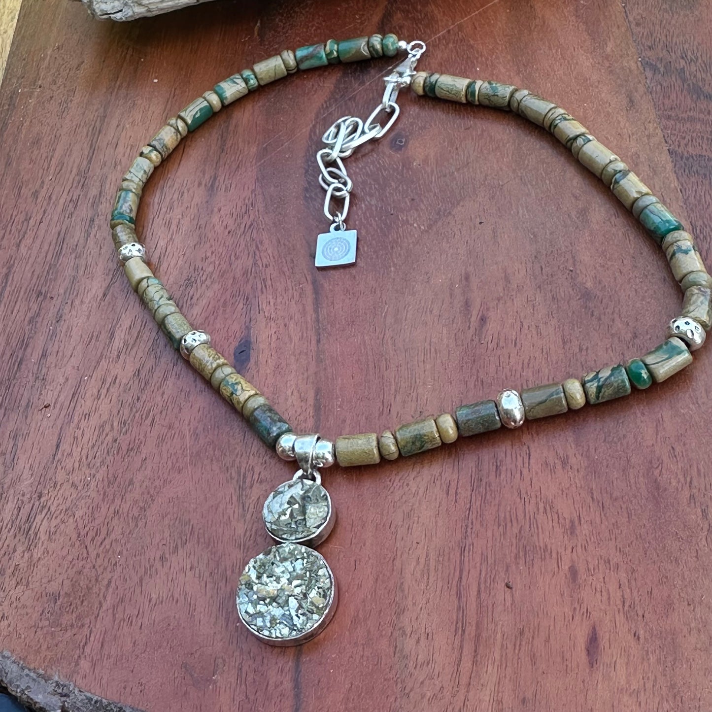 Pyrite Pendant Jasper Sterling Necklace (18-20")