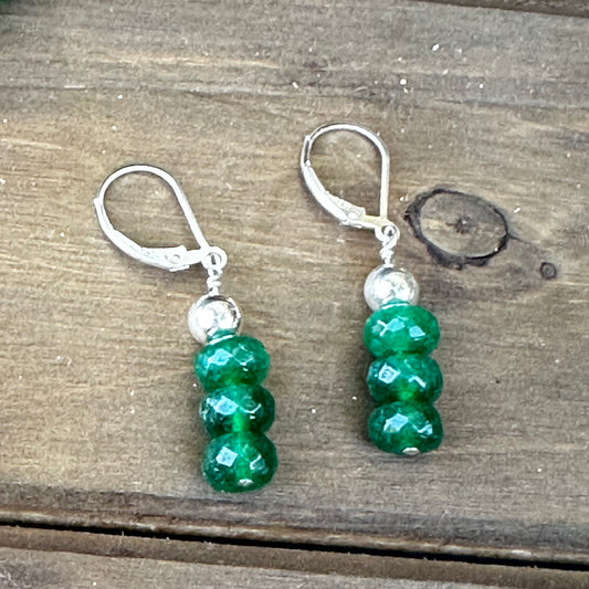 E0726  Emerald Jade Earrings (1.5”)