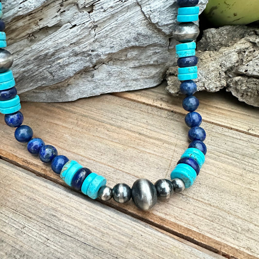 Lapis Turquoise Navajo Pearls Necklace (19”-21”)