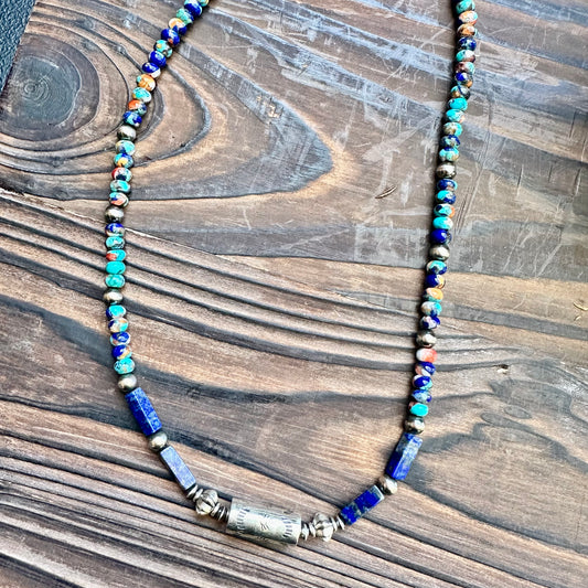 Spiny Oyster Turquoise Barrel Navajo Pearl Necklace (18"-20")