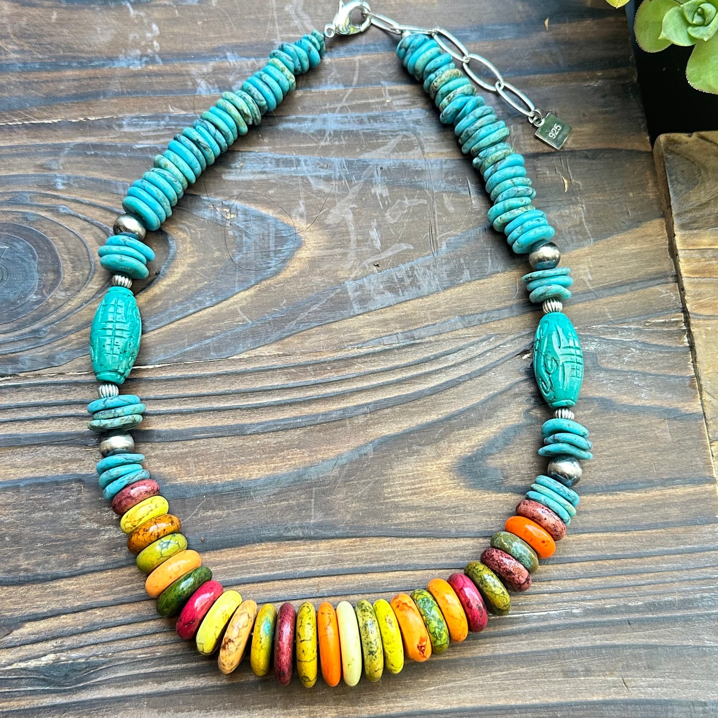 Summer Carved Turquoise Navajo Pearl Necklace (20"-22")