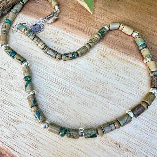 Jasper Sterling Silver Necklace (18"-20")