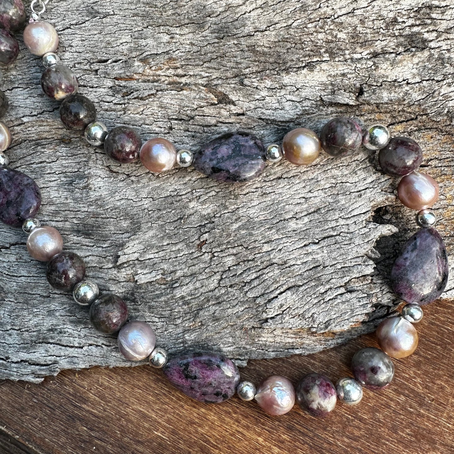 N0906 Pearl Lepidolite Necklace 18”-20”