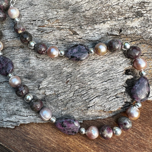 N0906 Pearl Lepidolite Necklace 18”-20”