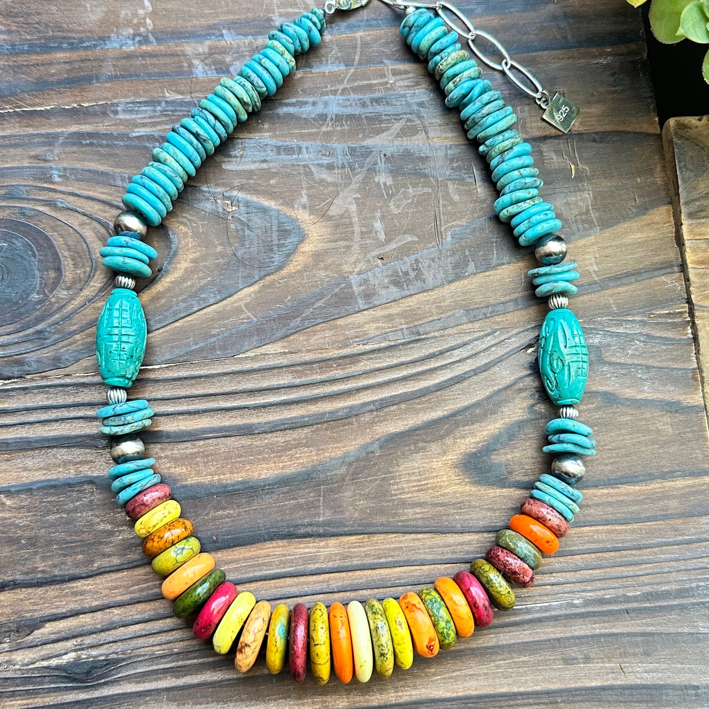 Summer Carved Turquoise Navajo Pearl Necklace (20"-22")