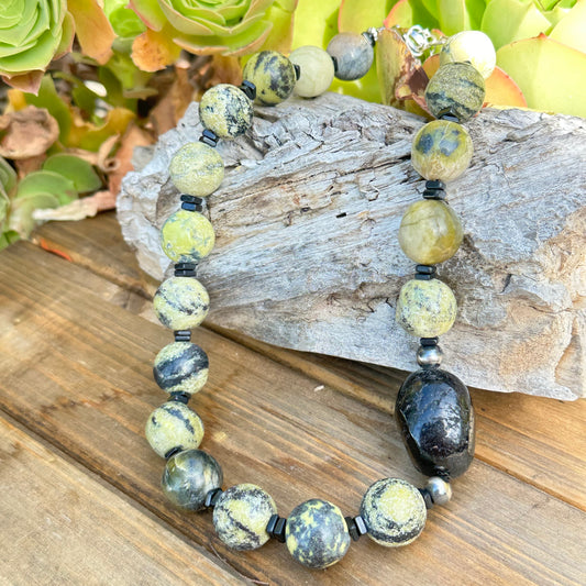 Black Tourmaline Serpentine Necklace (19”-21”)