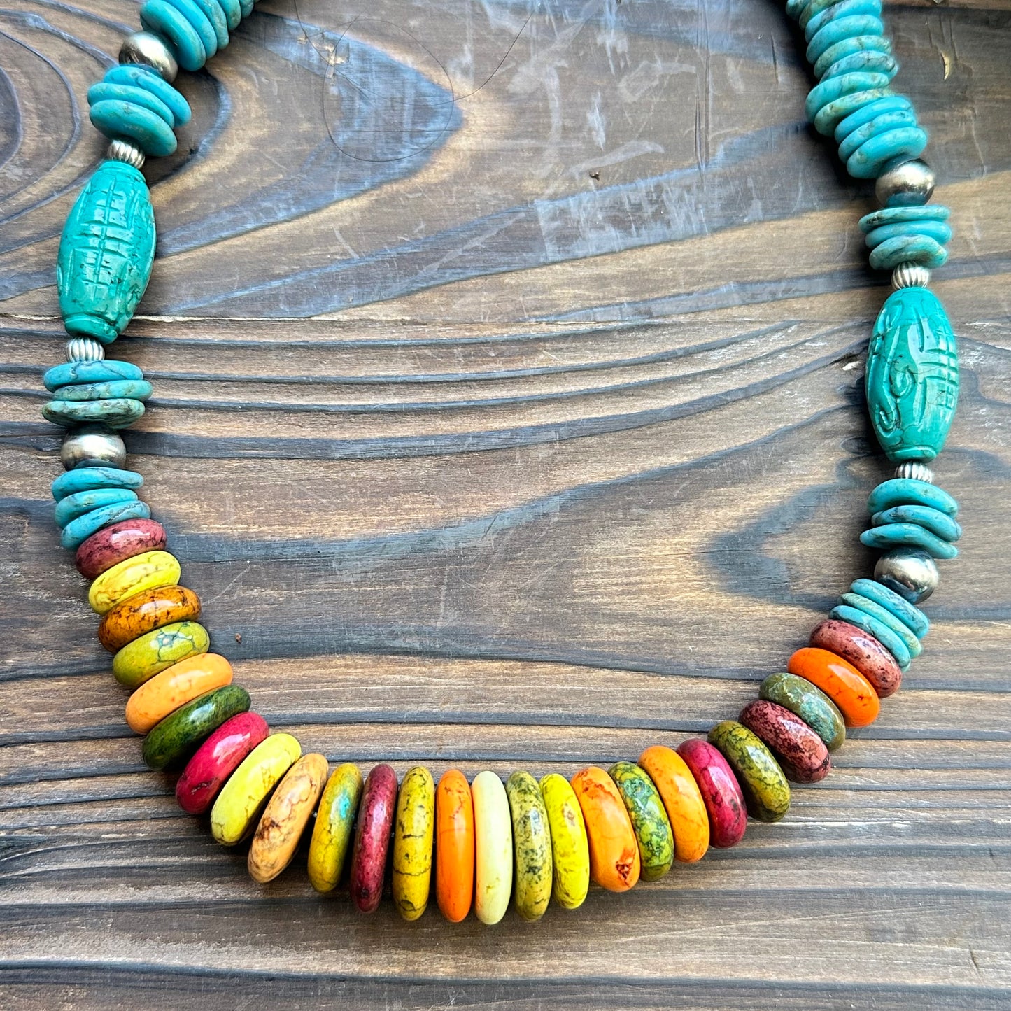 Summer Carved Turquoise Navajo Pearl Necklace (20"-22")