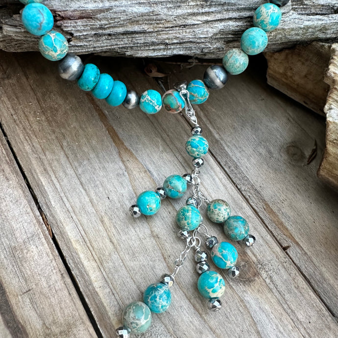 N0735. Three-in-one Turquoise Navajo Pearls Necklace (22”-24”)