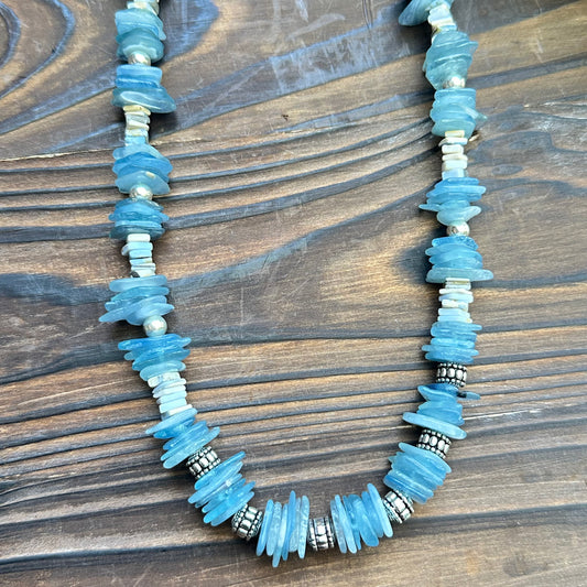 Aquamarine Flourite Statement Necklace  (20"-22")