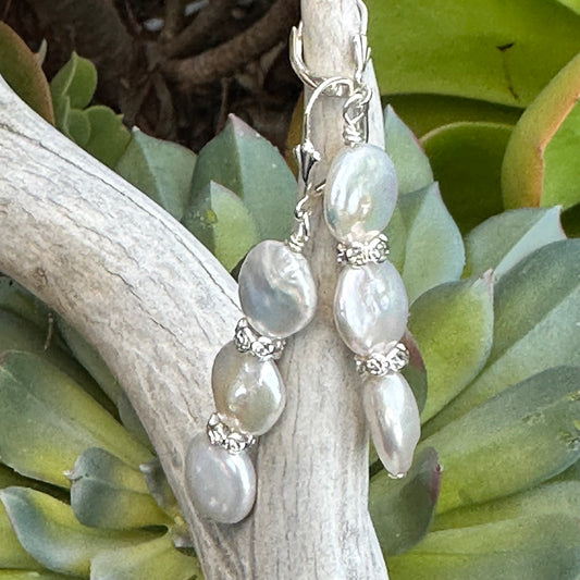 Triple Cultured Pearl Earrings 2.2”