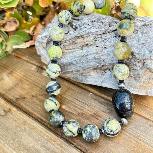 Black Tourmaline Serpentine Necklace (19”-21”)