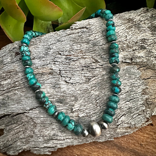 N0923  Turquoise Navajo Pearls Statement Necklace (18”-20”)