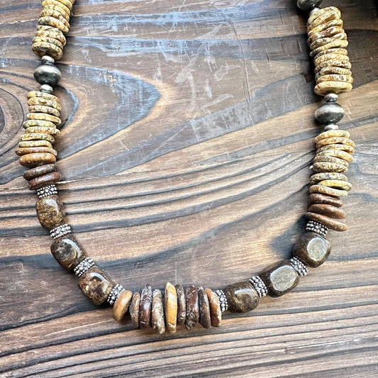 Bronzite Navajo Pearl Statement Necklace (22”-24”)