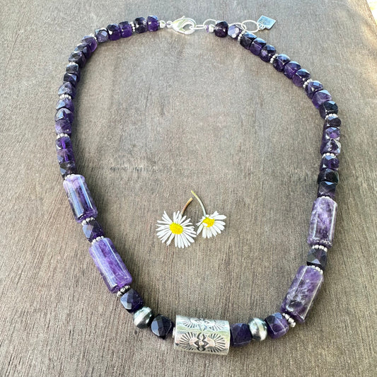 Amethyst Navajo Pearl Barrel Necklace