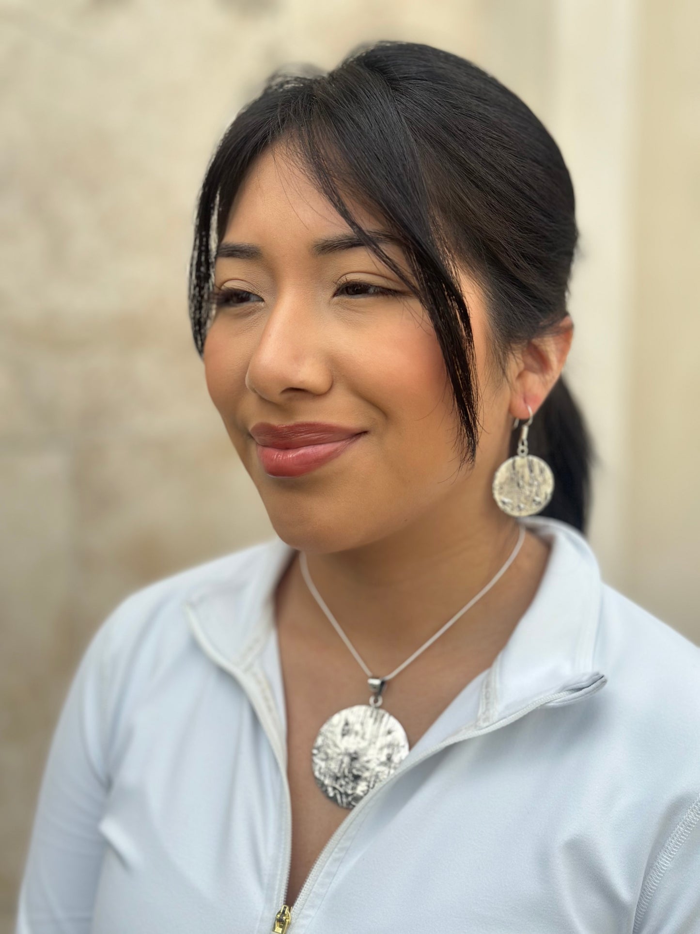 Taxco Textured Sterling Silver Circle 2.25” Necklace