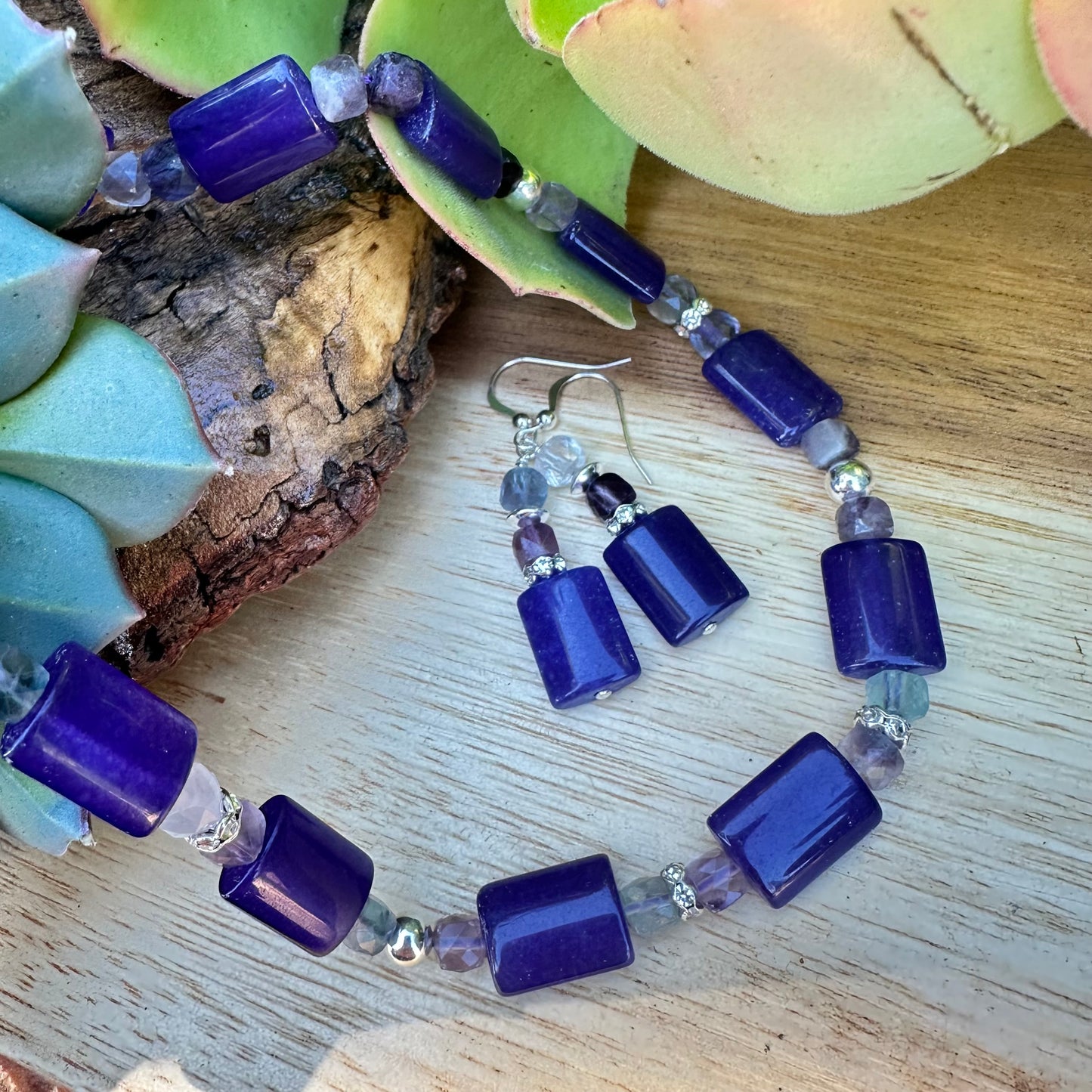 Purple Agate Fluorite Sterling Necklace