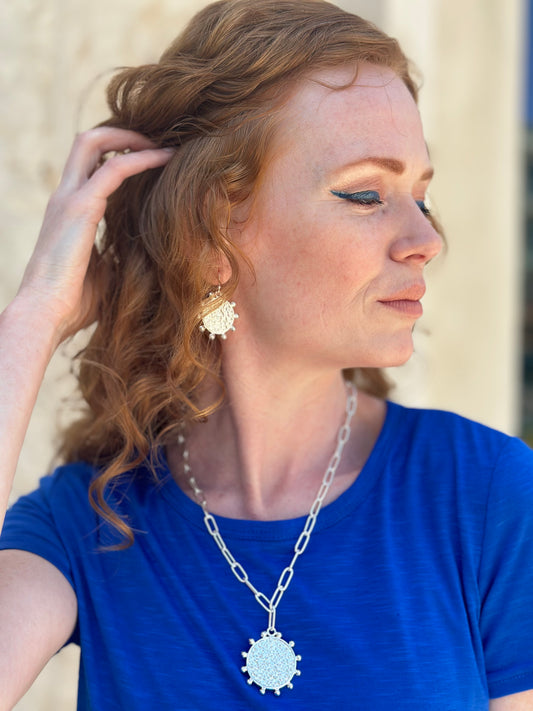 E0689 1.6” Taxco Sun Hammered Earrings