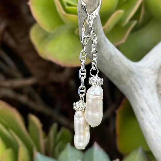 Drop Cultured Pearl Earrings 2.4”